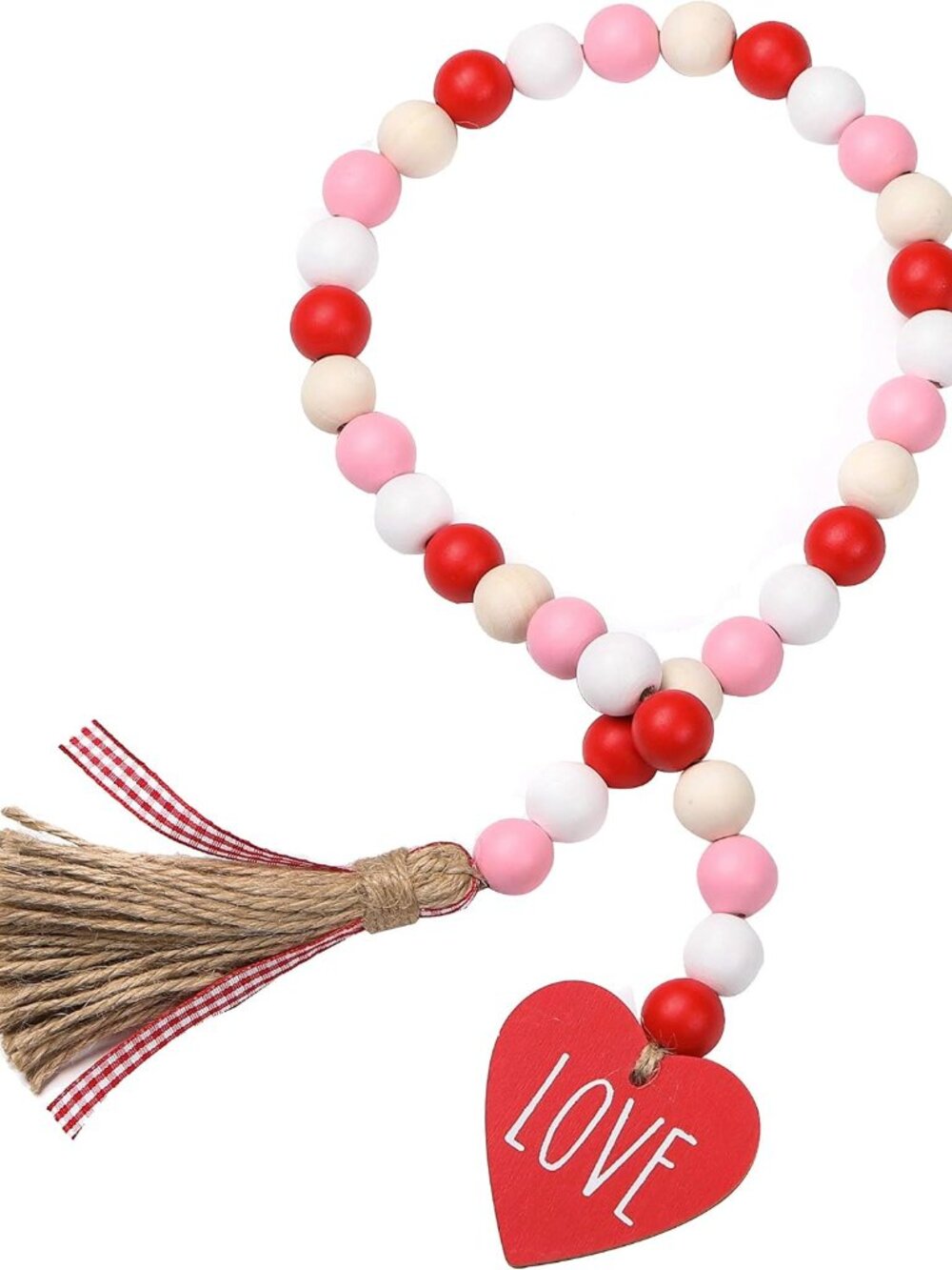Valentines Day Decor, Wood Bead Garland with Tassel for Tiered Tray